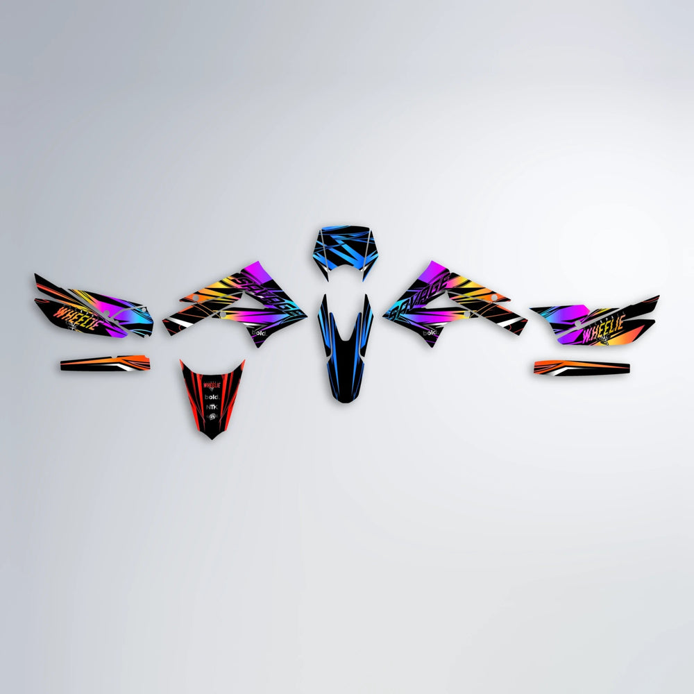 PRESENCE Derbi Senda graphics kit parts layout in Sunset Fade