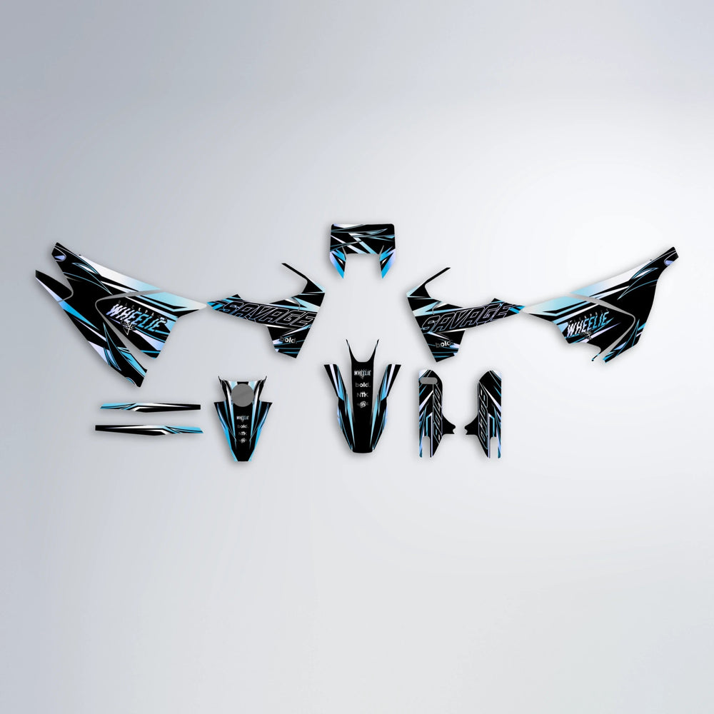 PRESENCE Husqvarna 701 graphics kit parts layout in Light Blue & White