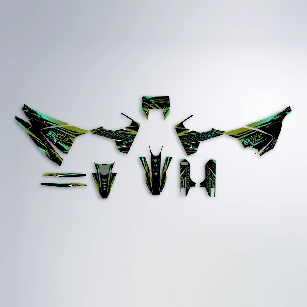 PRESENCE Husqvarna 701 graphics kit parts layout in Olive