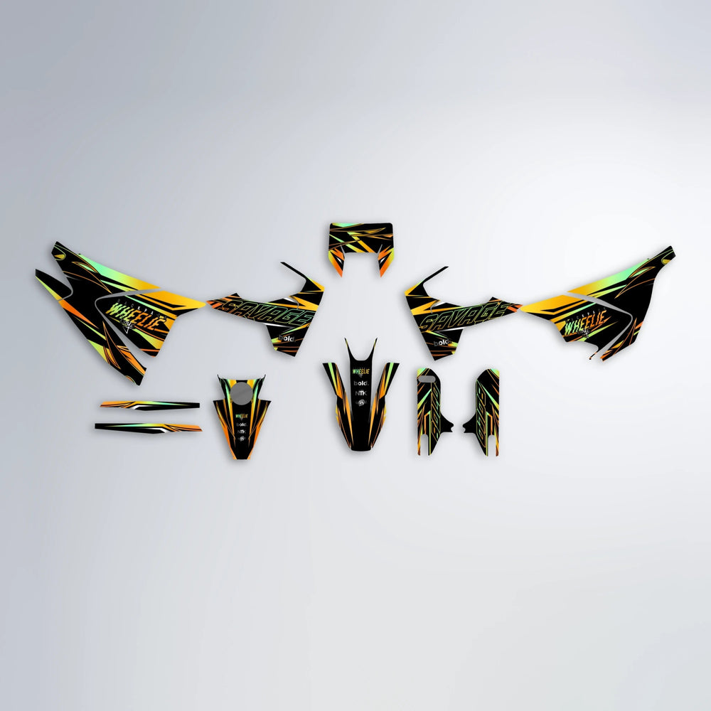 PRESENCE Husqvarna 701 graphics kit parts layout in Orange & Yellow