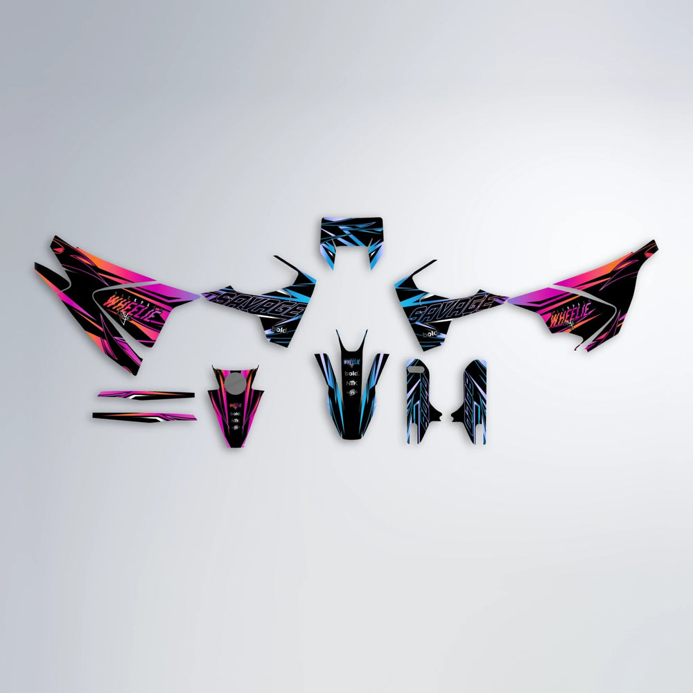 PRESENCE Husqvarna 701 graphics kit parts layout in Pink & Light Blue