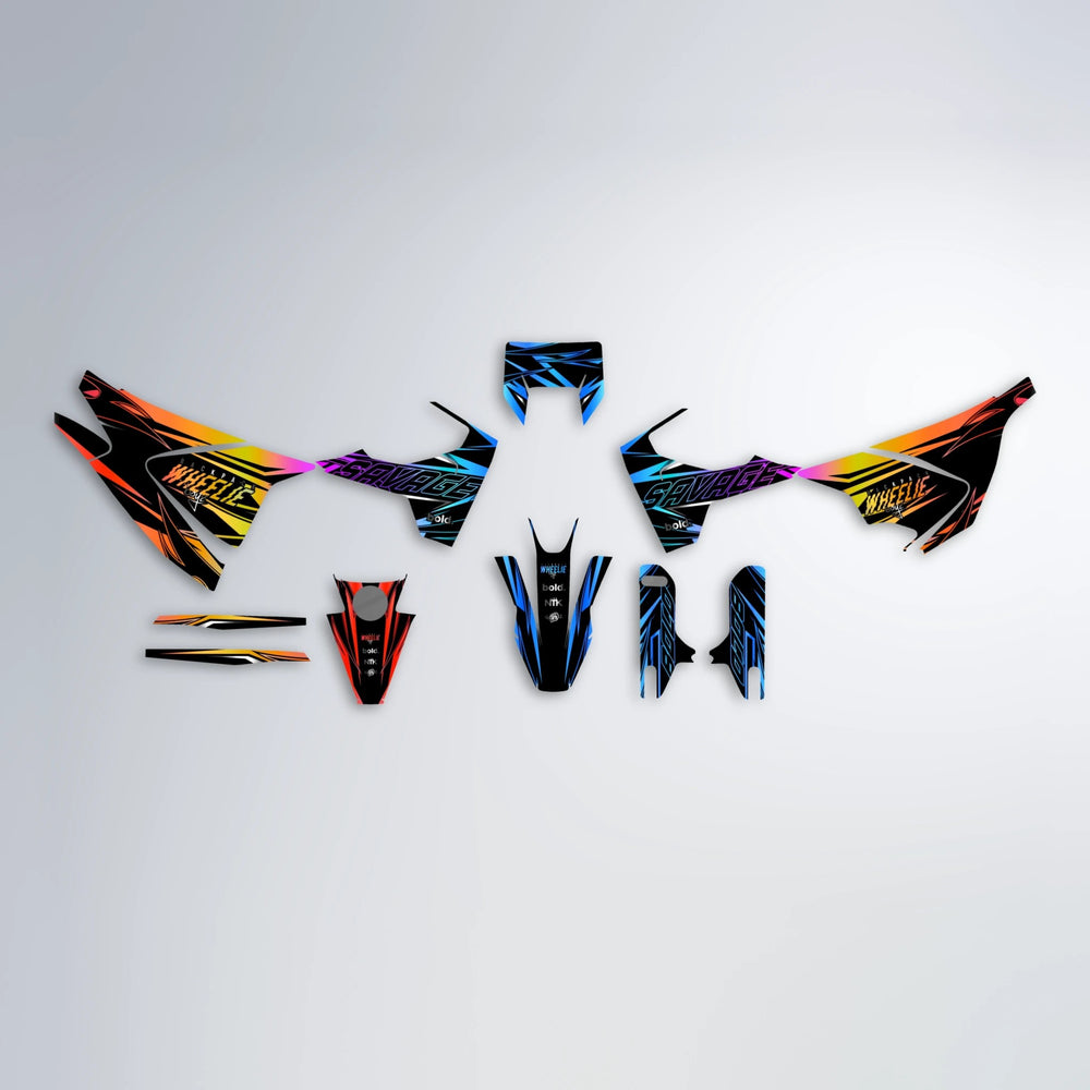 PRESENCE Husqvarna 701 graphics kit parts layout in Sunset Fade