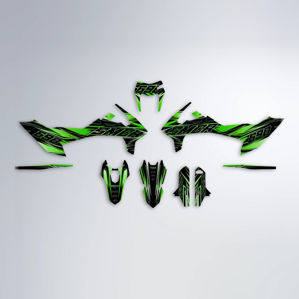 PRESENCE KTM SMC 690 graphics kit parts layout in Green