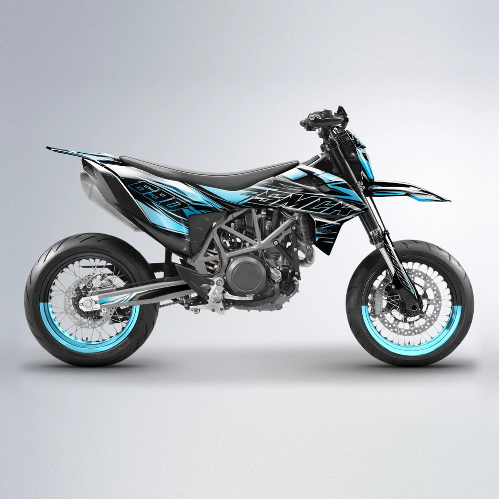 PRESENCE KTM SMC 690 supermoto graphics kit in Light Blue & White