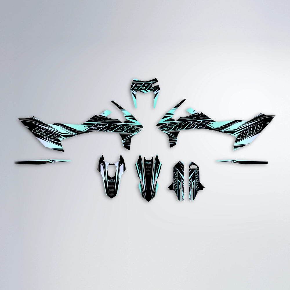 PRESENCE KTM SMC 690 graphics kit parts layout in Mint