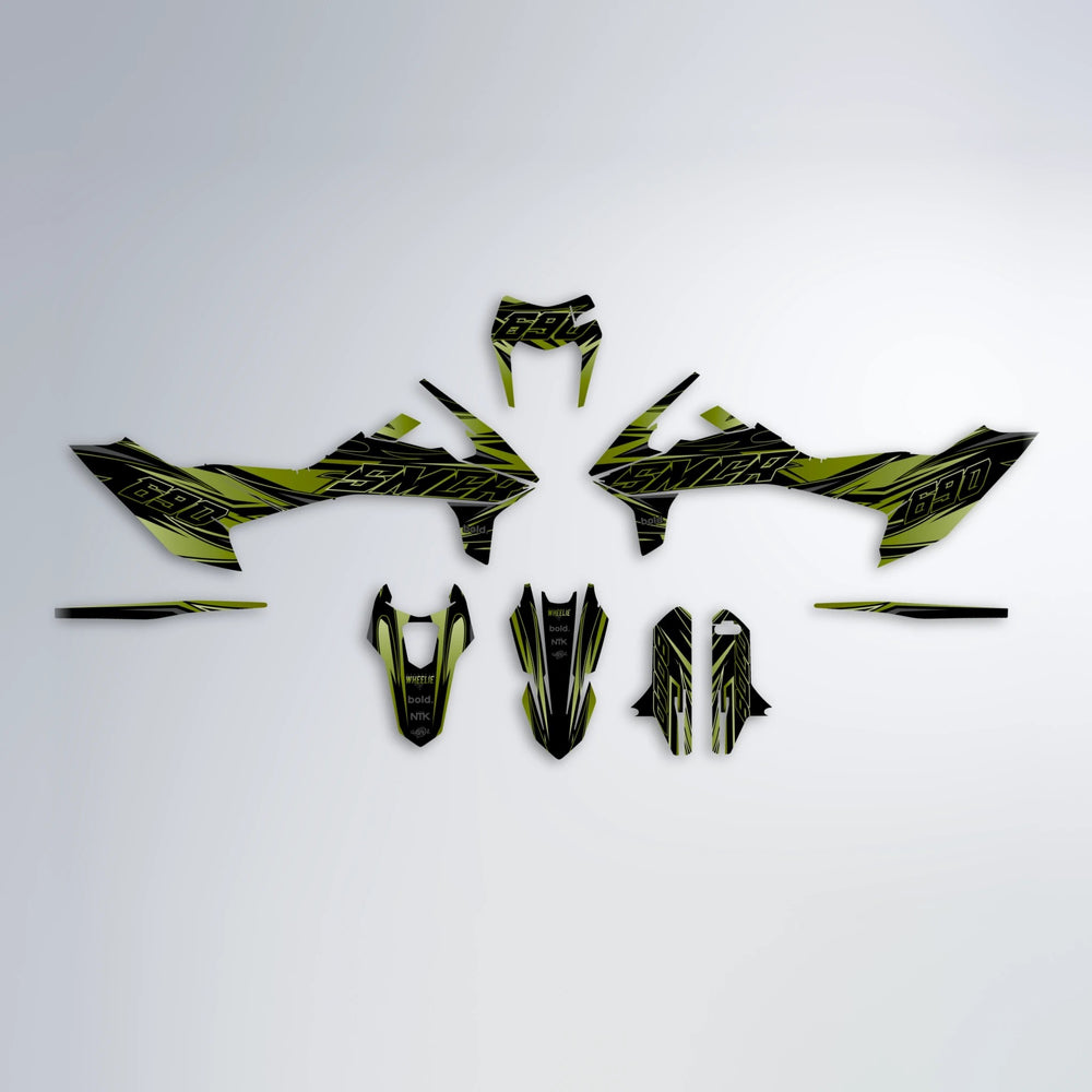 PRESENCE KTM SMC 690 graphics kit parts layout in Olive