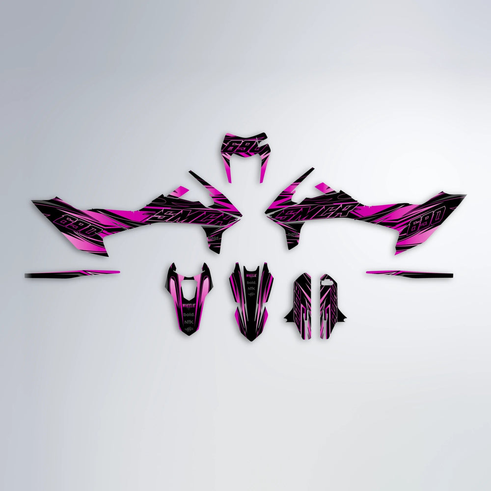 PRESENCE KTM SMC 690 graphics kit parts layout in Pink