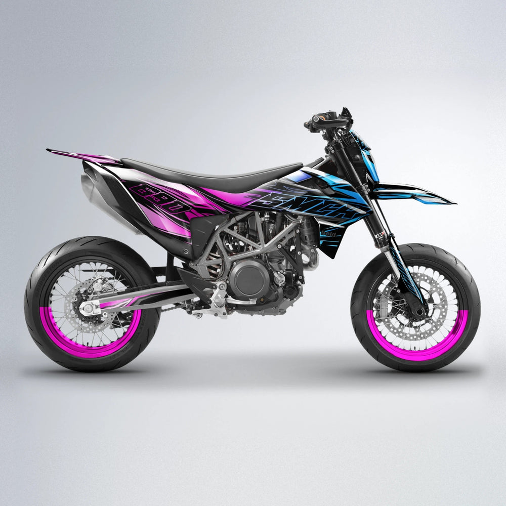 PRESENCE KTM SMC 690 supermoto graphics kit in Pink & Light Blue
