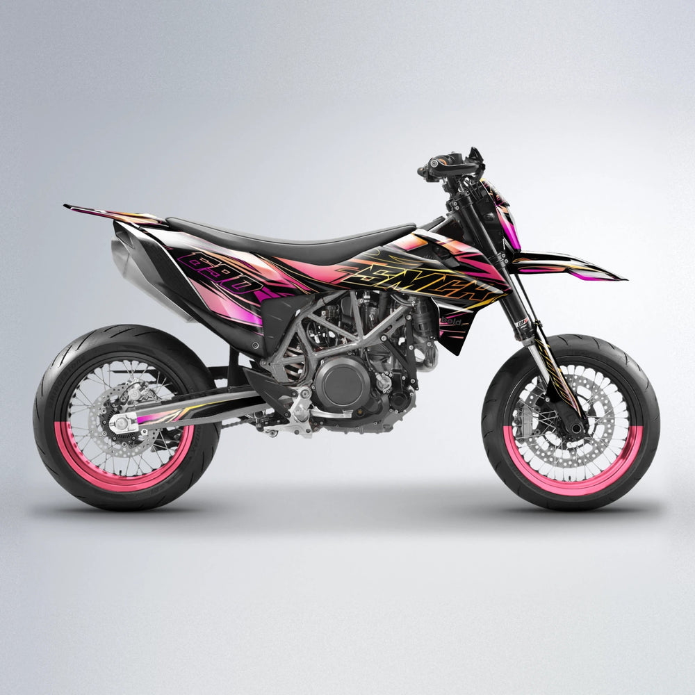 PRESENCE KTM SMC 690 supermoto graphics kit in Pink & Yellow