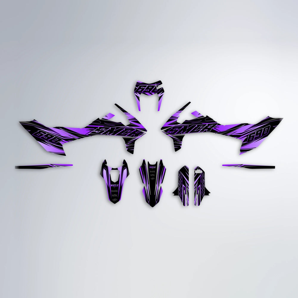 PRESENCE KTM SMC 690 graphics kit parts layout in Purple