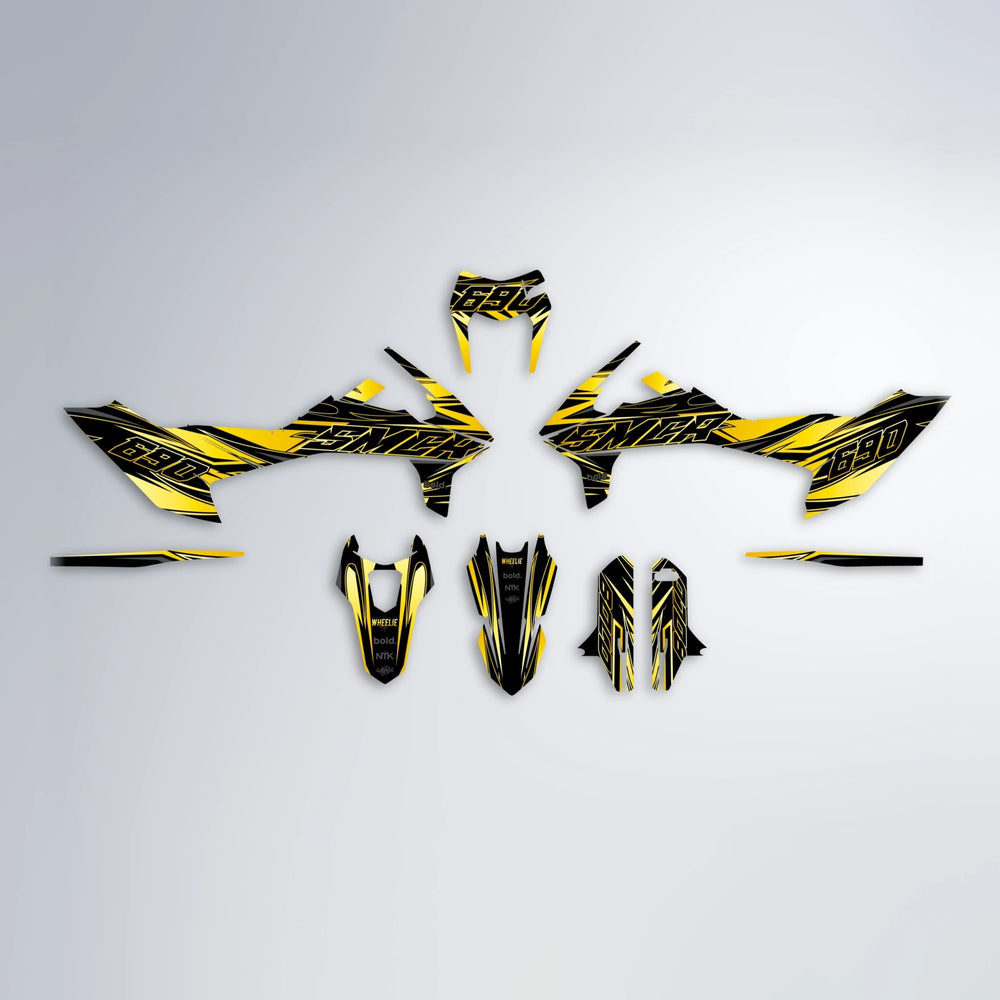 PRESENCE KTM SMC 690 graphics kit parts layout in Yellow