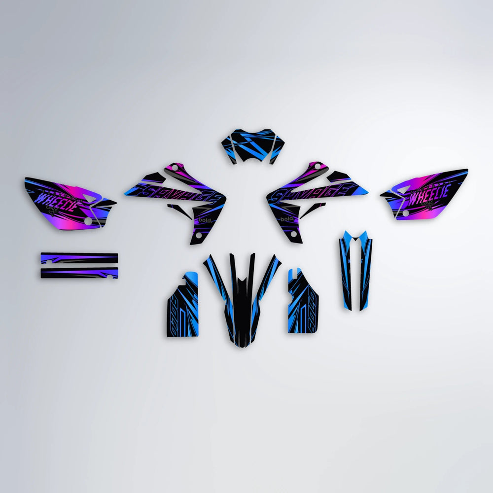 PRESENCE Rieju MRT graphics kit parts layout in Blue Purple Fade