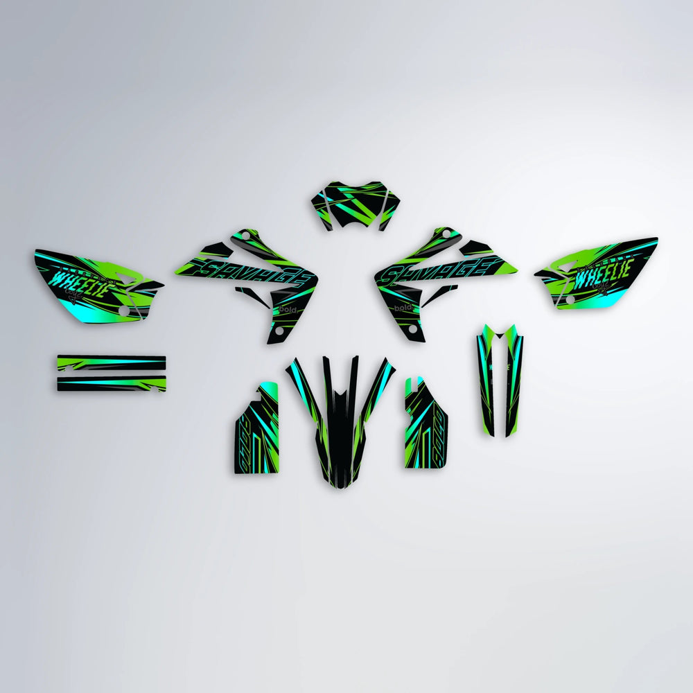PRESENCE Rieju MRT graphics kit parts layout in Green