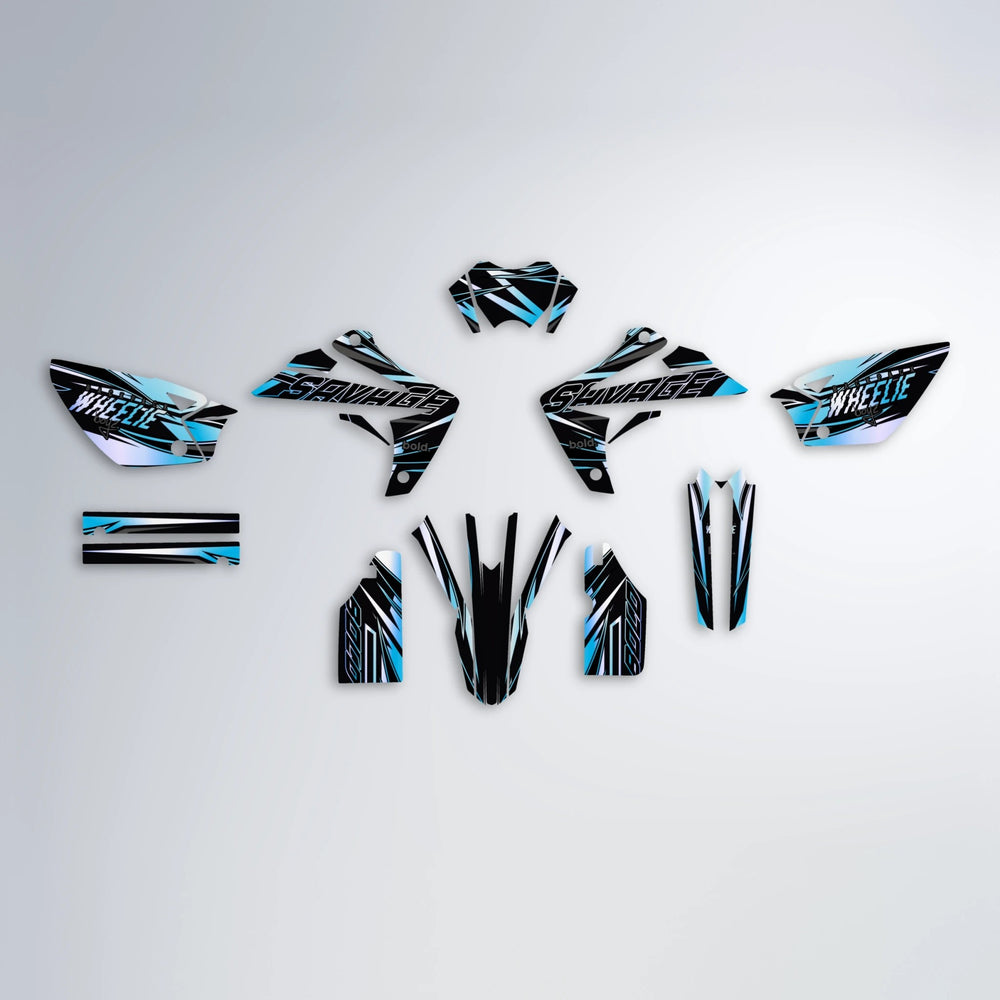 PRESENCE Rieju MRT graphics kit parts layout in Light Blue & White