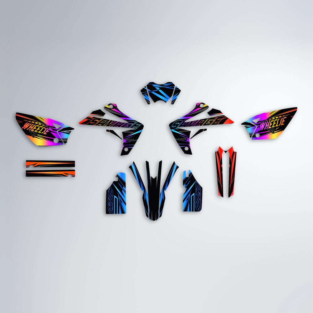 PRESENCE Rieju MRT graphics kit parts layout in Sunset Fade