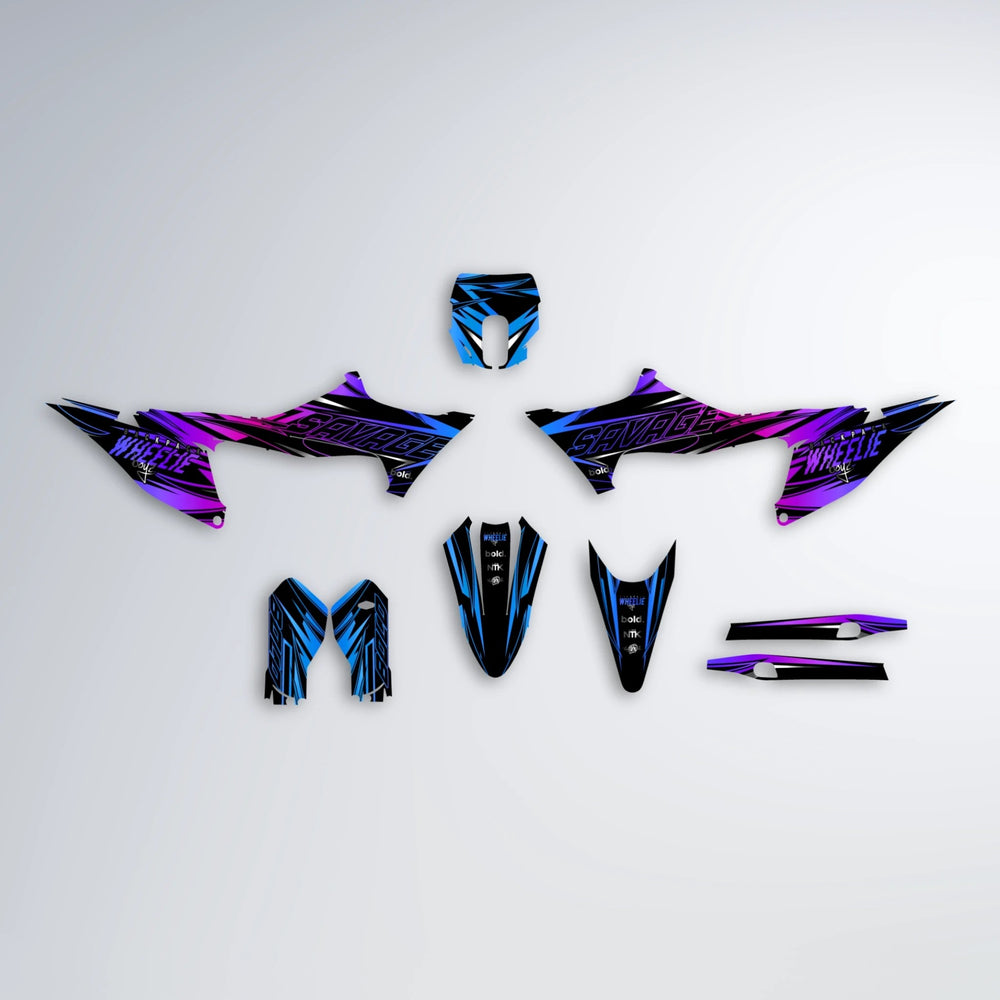 PRESENCE Stark Varg MX graphics kit parts layout in Blue Purple Fade