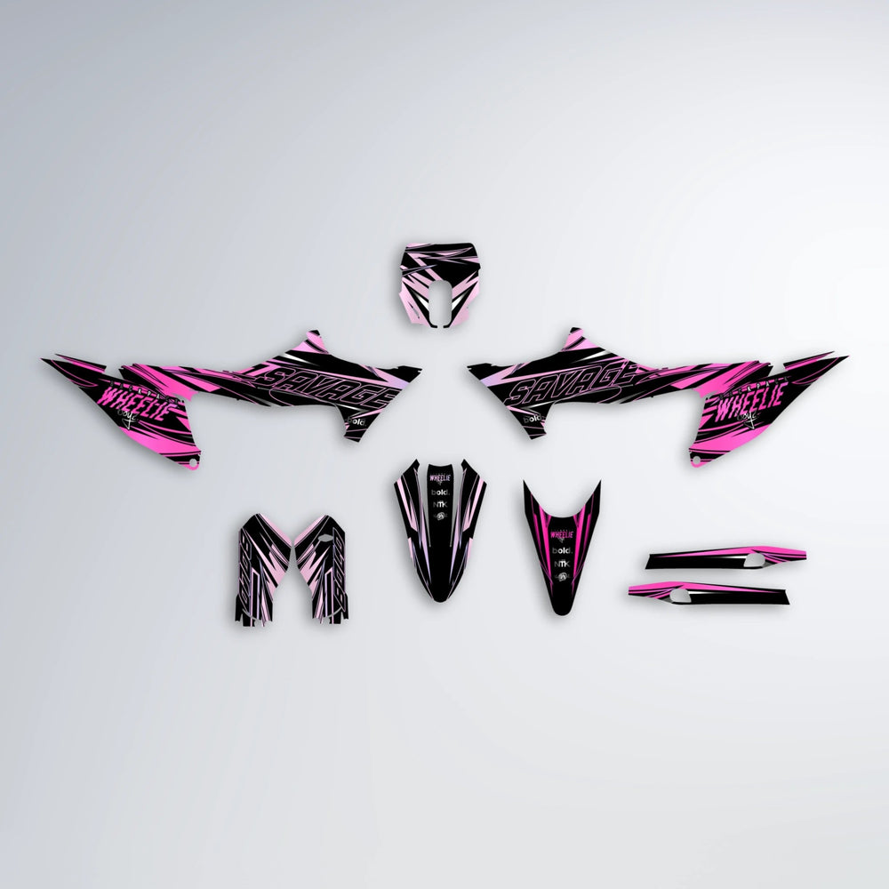 PRESENCE Stark Varg MX graphics kit parts layout in Flamingo