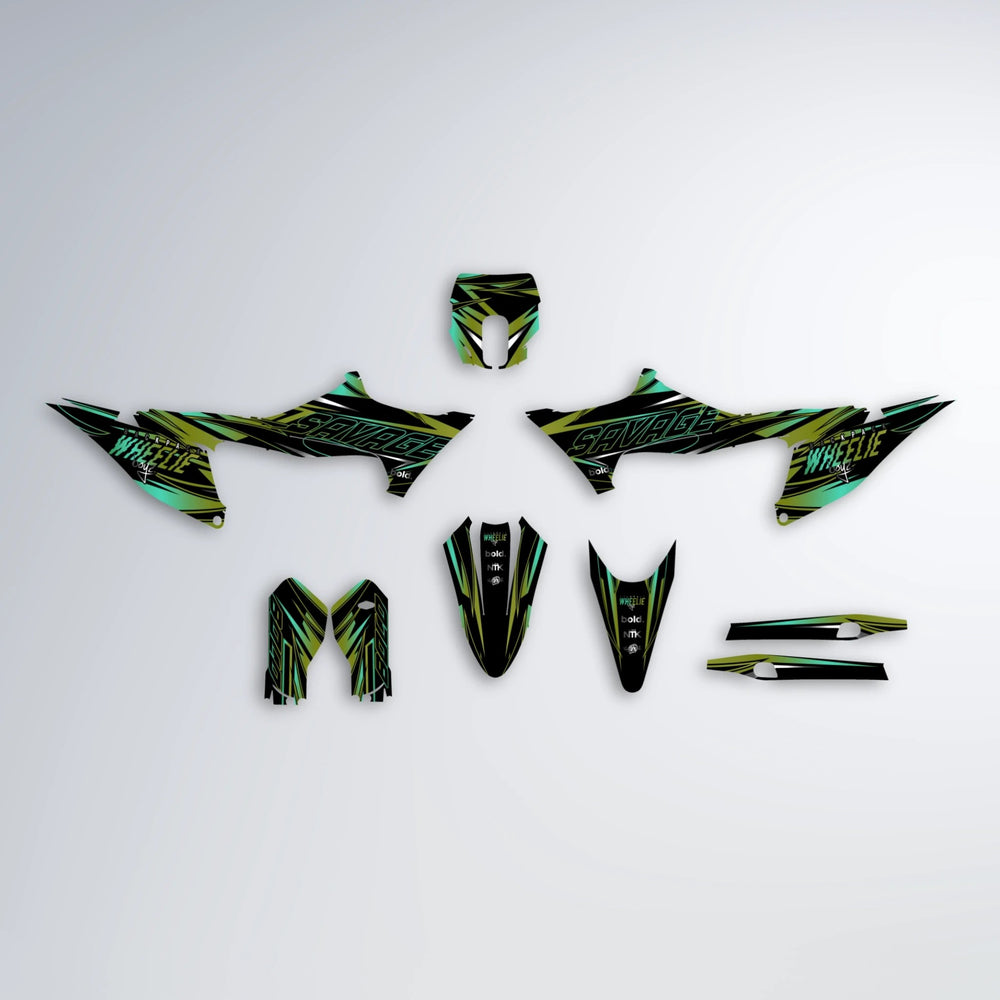 PRESENCE Stark Varg MX graphics kit parts layout in Olive