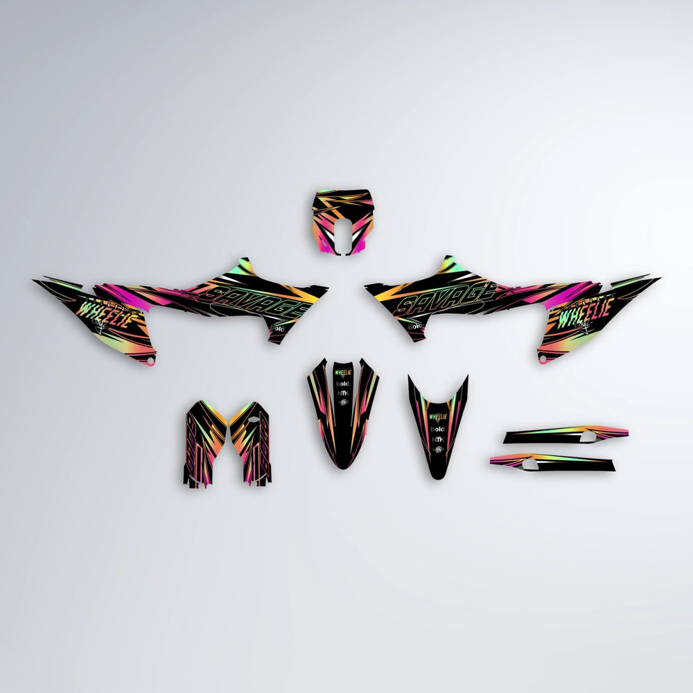 PRESENCE Stark Varg MX graphics kit parts layout in Pink & Yellow