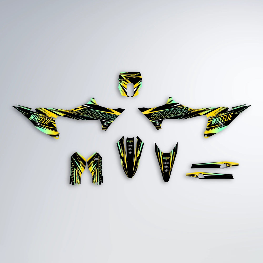 PRESENCE Stark Varg MX graphics kit parts layout in Yellow
