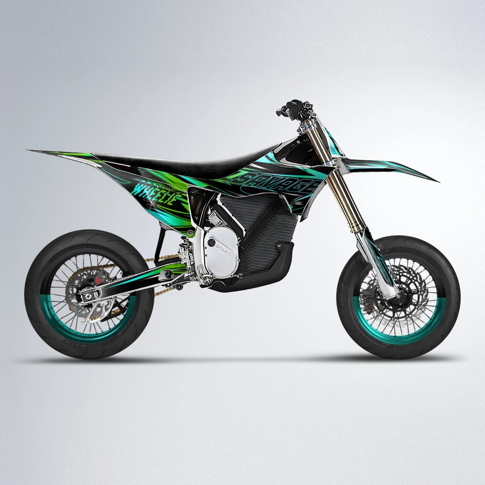 PRESENCE Stark Varg SM supermoto graphics kit in Cyan & Green