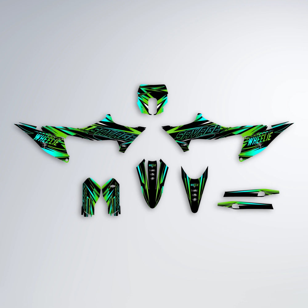 PRESENCE Stark Varg SM graphics kit parts layout in Green