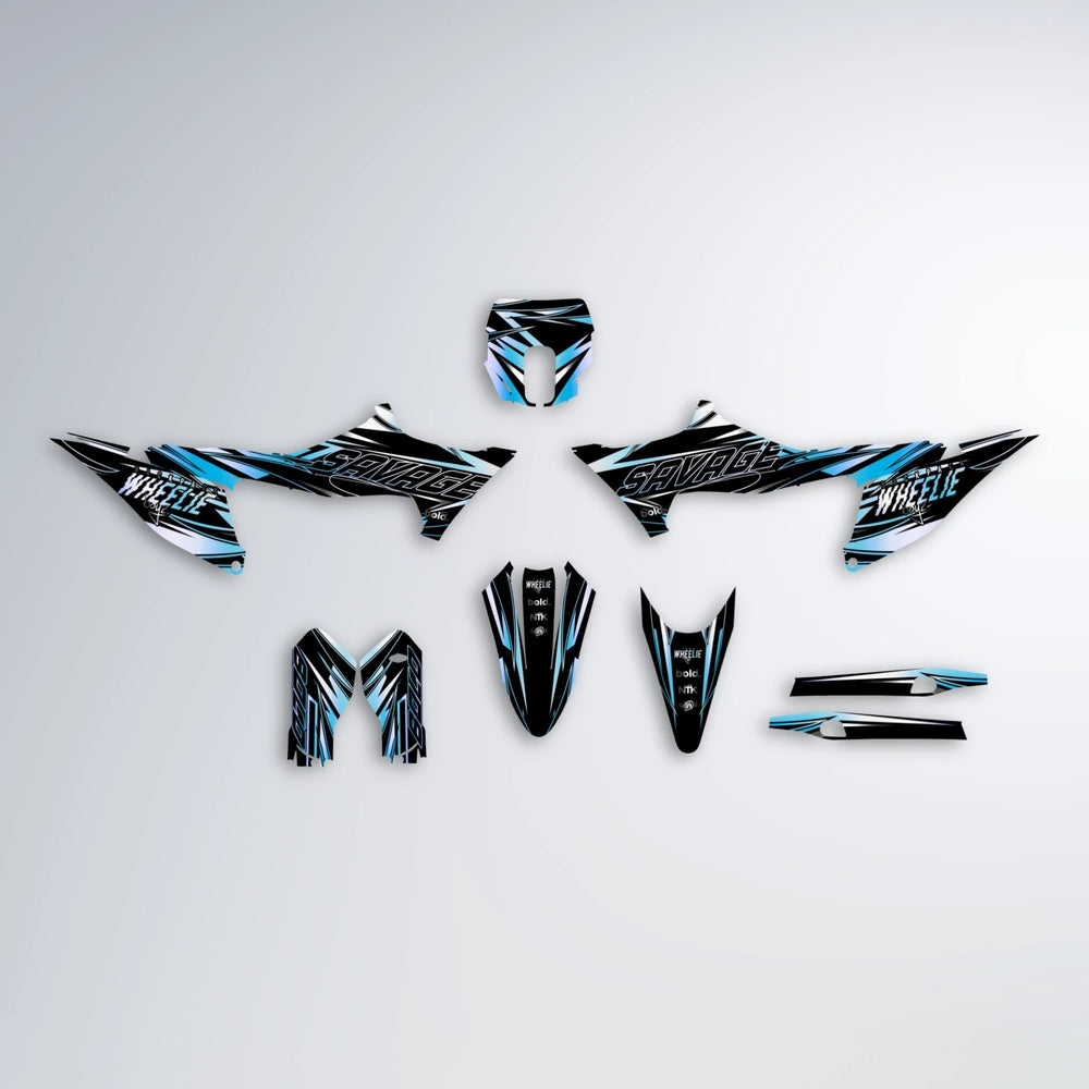 PRESENCE Stark Varg SM graphics kit parts layout in Light Blue & White