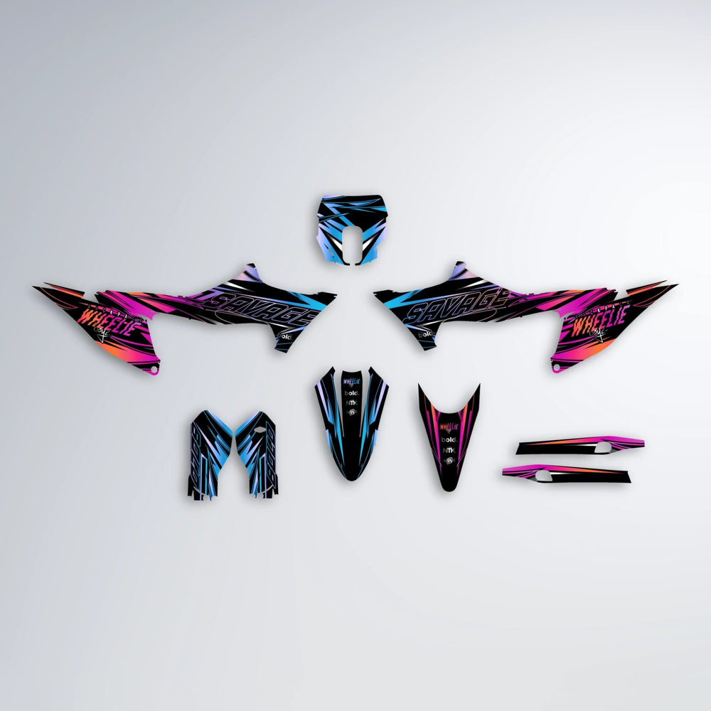 PRESENCE Stark Varg SM graphics kit parts layout in Pink & Light Blue