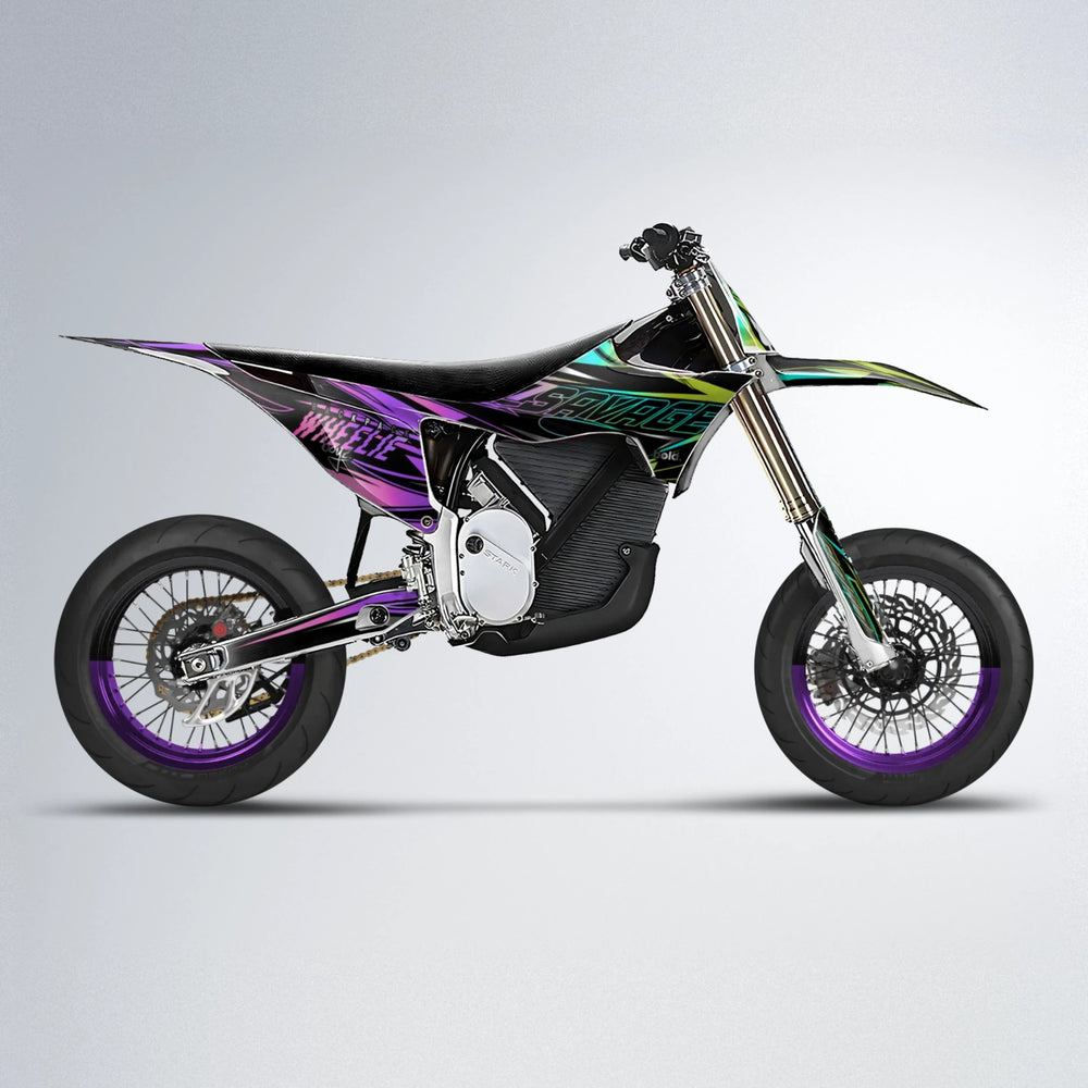 PRESENCE Stark Varg SM supermoto graphics kit in Purple & Yellow