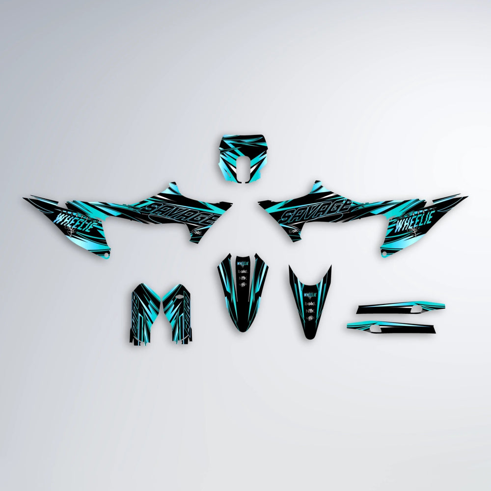 PRESENCE Stark Varg SM graphics kit parts layout in Teal