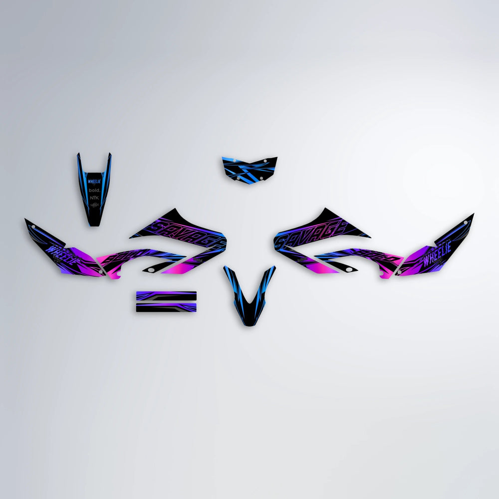PRESENCE Yamaha WR 125X graphics kit parts layout in Blue Purple Fade