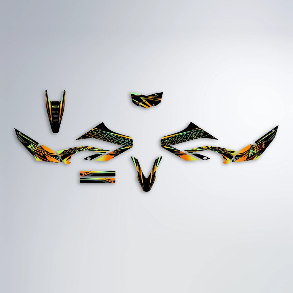 PRESENCE Yamaha WR 125X graphics kit parts layout in Orange & Yellow