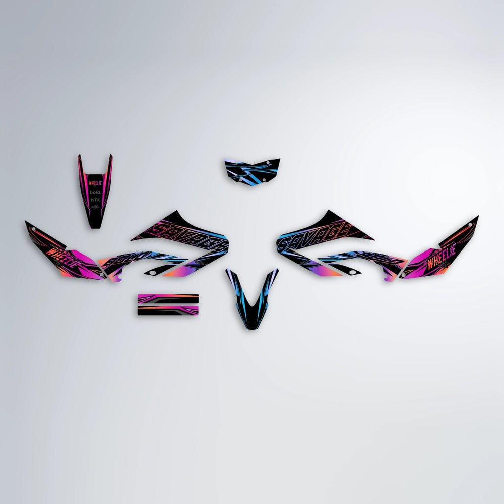 PRESENCE Yamaha WR 125X graphics kit parts layout in Pink & Light Blue