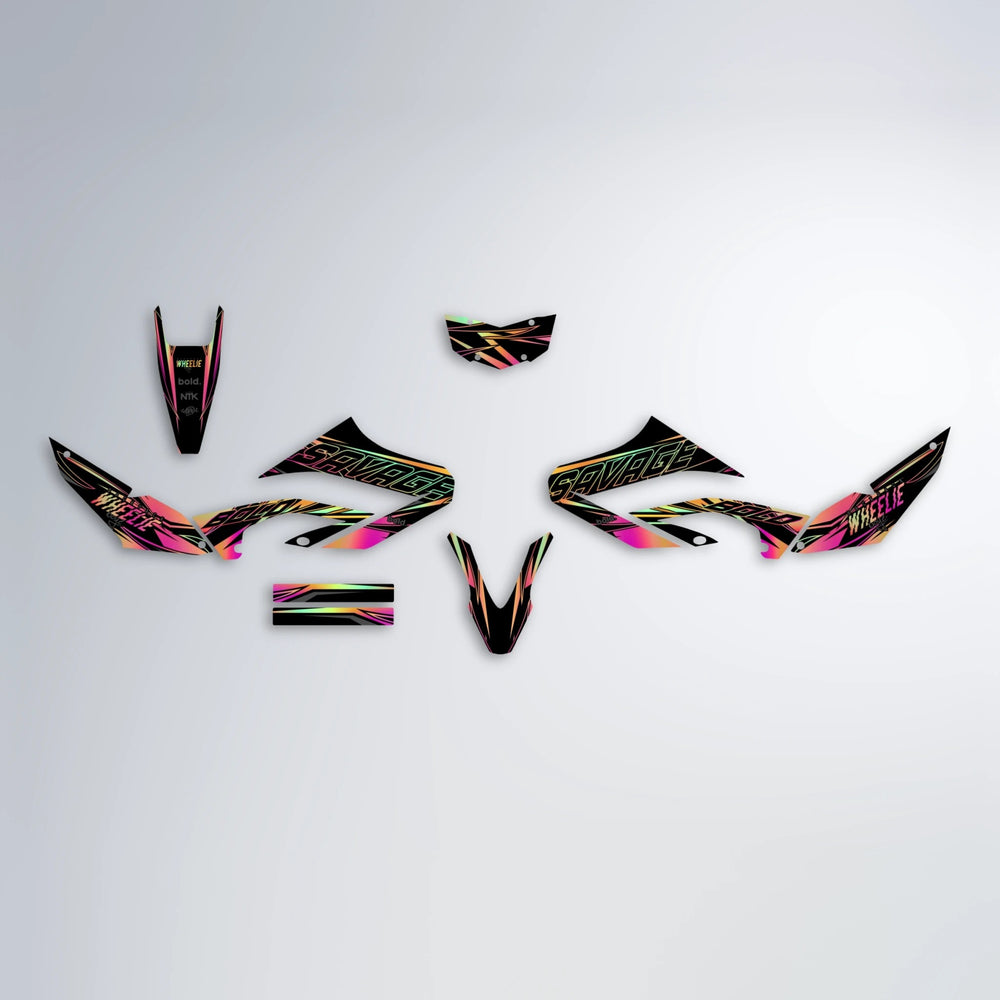 PRESENCE Yamaha WR 125X graphics kit parts layout in Pink & Yellow