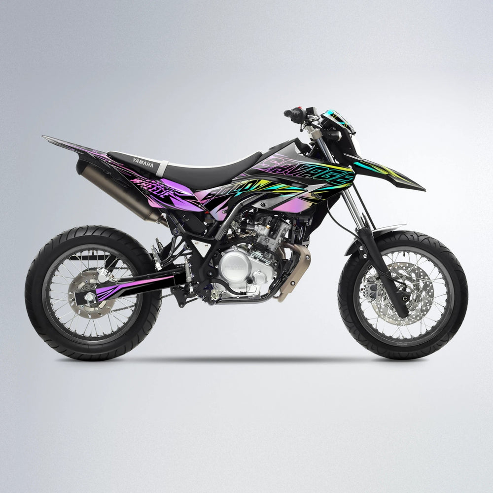 PRESENCE Yamaha WR 125X supermoto graphics kit in Purple & Yellow