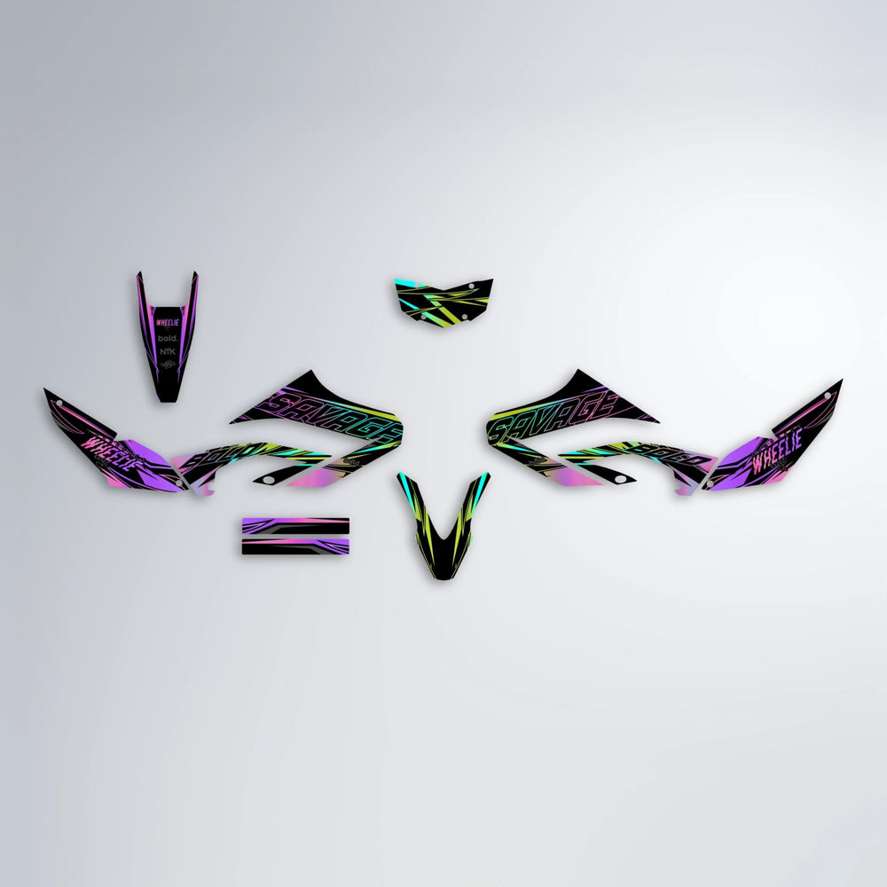 PRESENCE Yamaha WR 125X graphics kit parts layout in Purple & Yellow