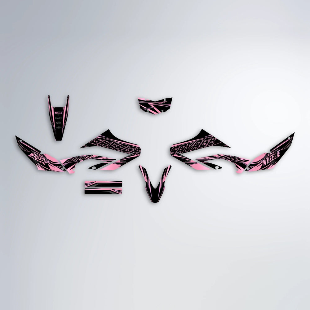 PRESENCE Yamaha WR 125X graphics kit parts layout in Sakura Pink