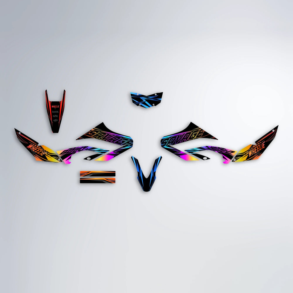 PRESENCE Yamaha WR 125X graphics kit parts layout in Sunset Fade
