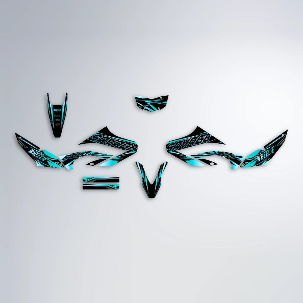 PRESENCE Yamaha WR 125X graphics kit parts layout in Teal