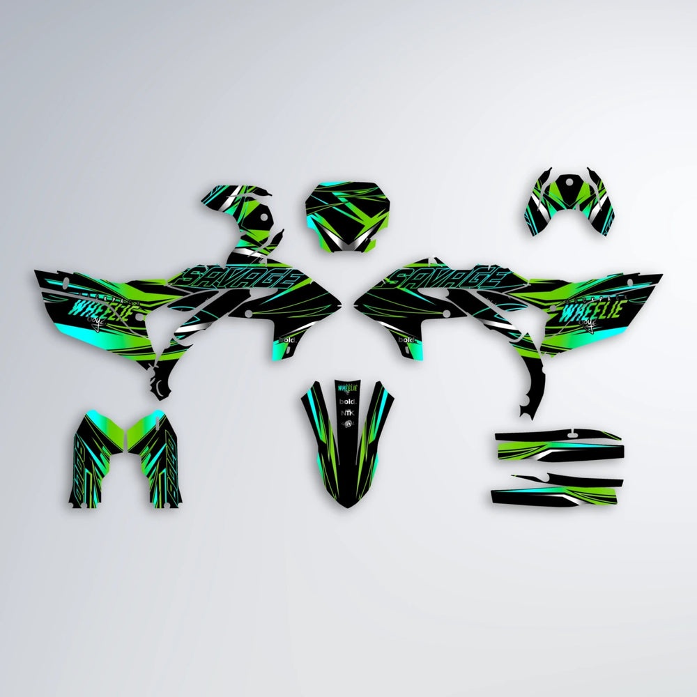 PRESENCE Yamaha YZF MX graphics kit parts layout in Green