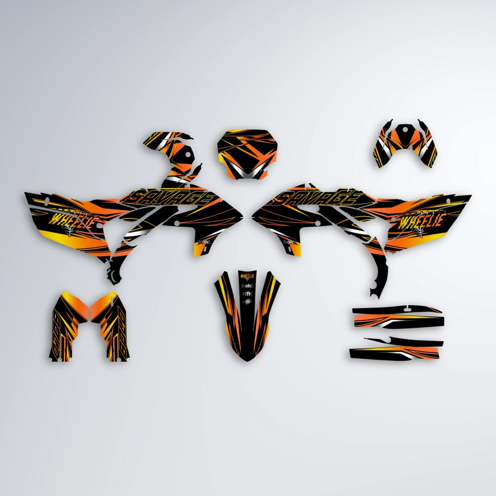 PRESENCE Yamaha YZF MX graphics kit parts layout in Orange