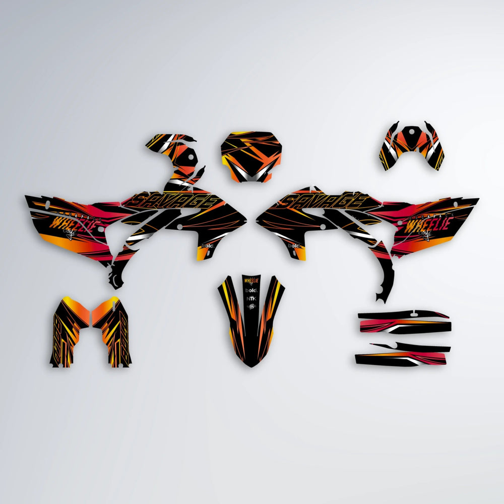 PRESENCE Yamaha YZF MX graphics kit parts layout in Red & Orange