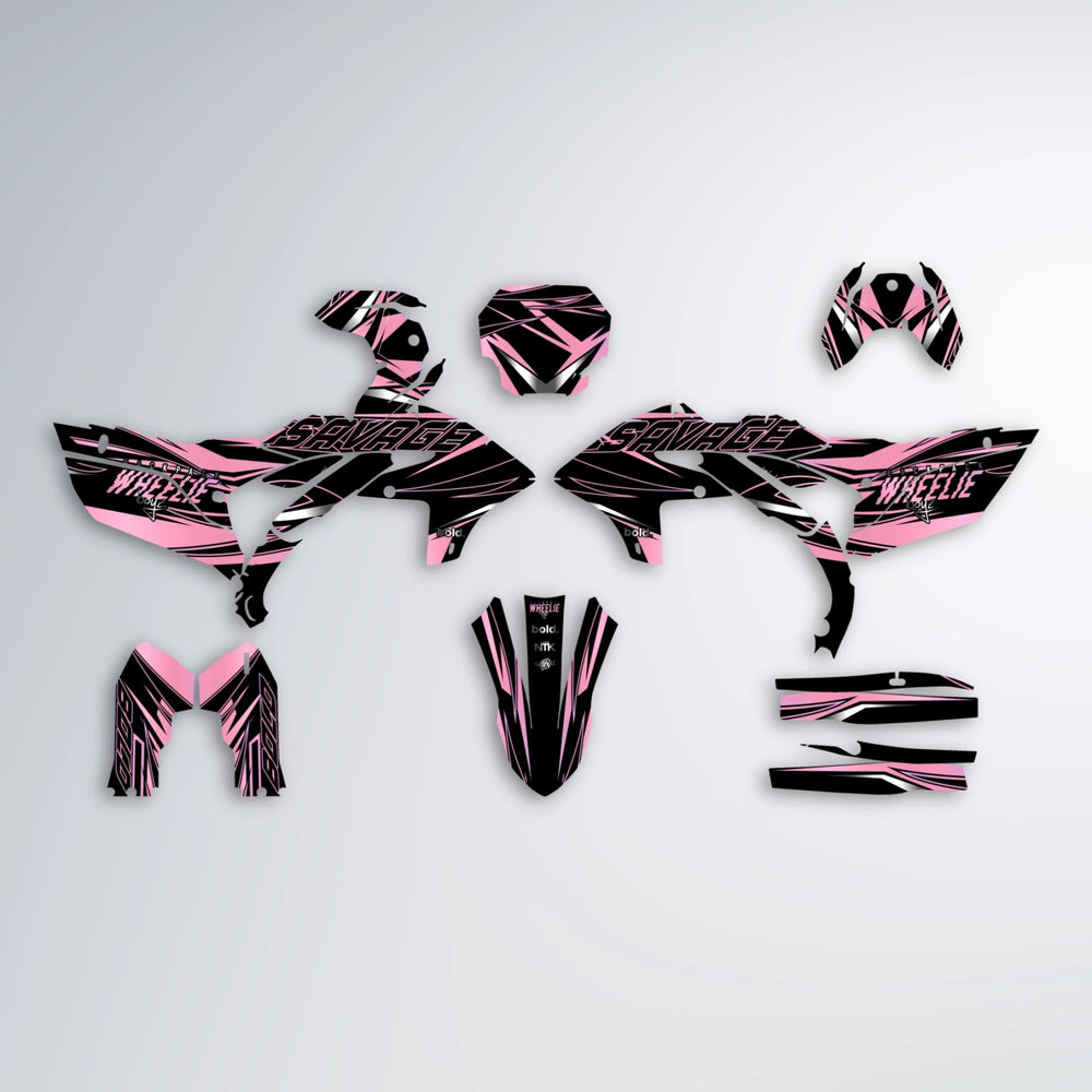 PRESENCE Yamaha YZF MX graphics kit parts layout in Sakura Pink