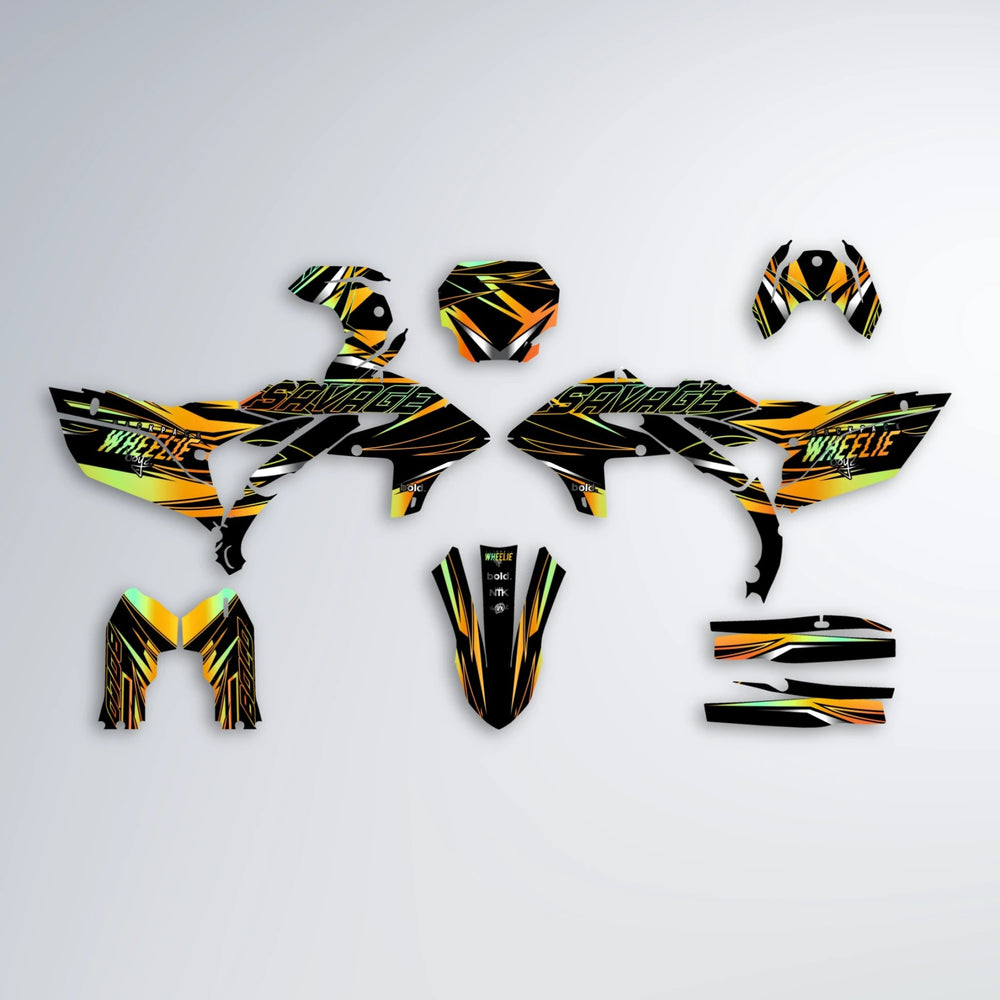 PRESENCE Yamaha YZF SM graphics kit parts layout in Orange & Yellow