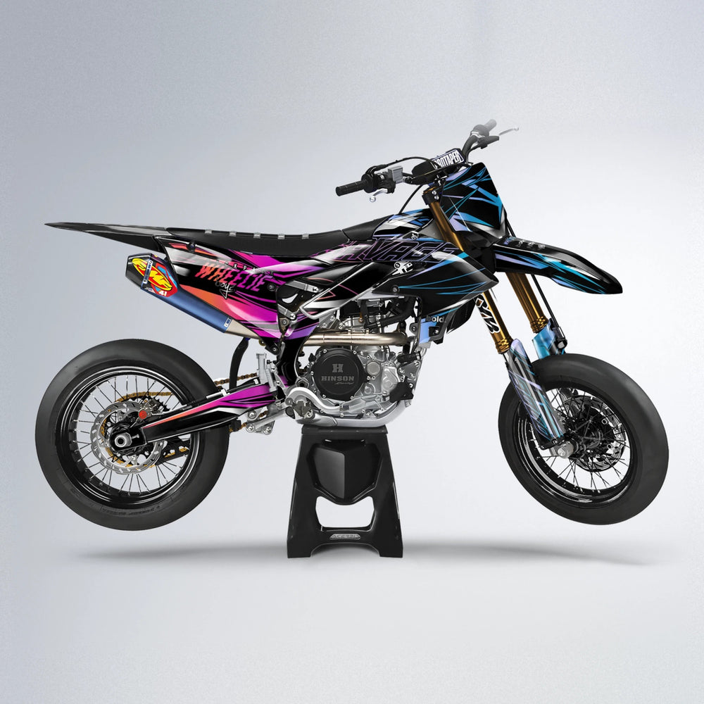 PRESENCE Yamaha YZF SM supermoto graphics kit in Pink & Light Blue