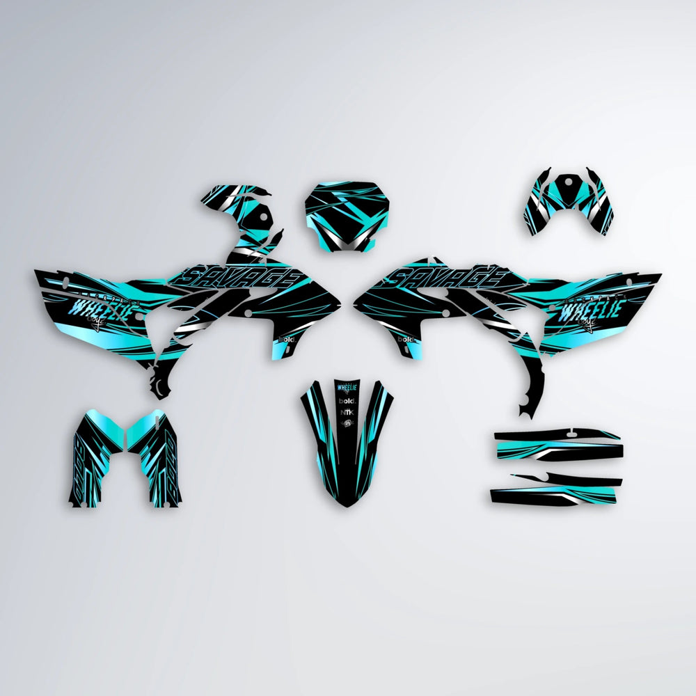 PRESENCE Yamaha YZF SM graphics kit parts layout in Teal