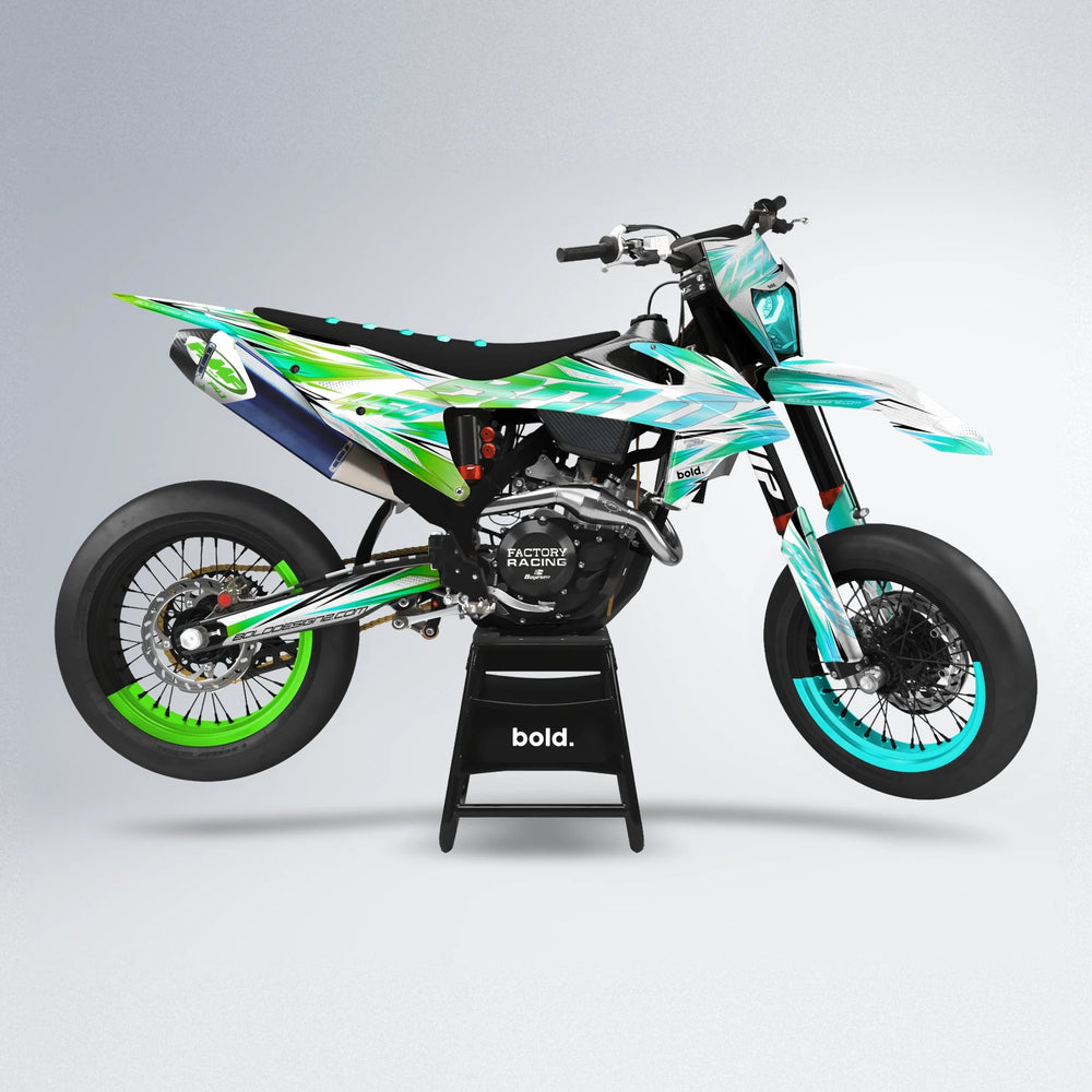 PRISMA supermoto graphics kit in Cyan & Green
