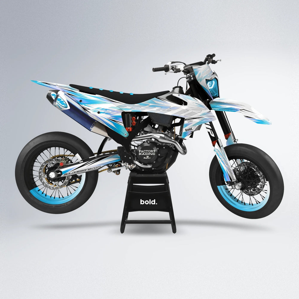 PRISMA supermoto graphics kit in Light Blue & White