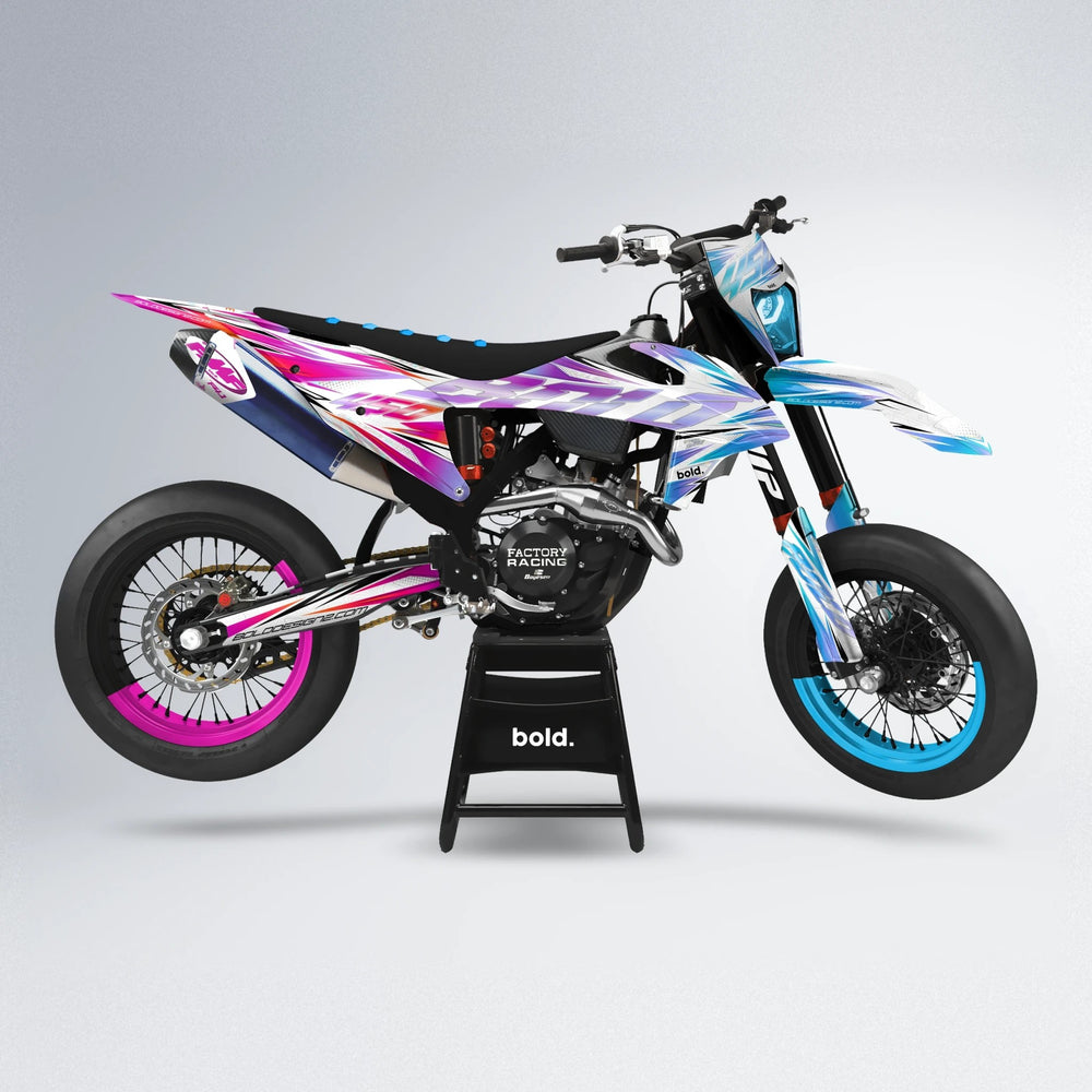 PRISMA supermoto graphics kit in Pink & Light Blue