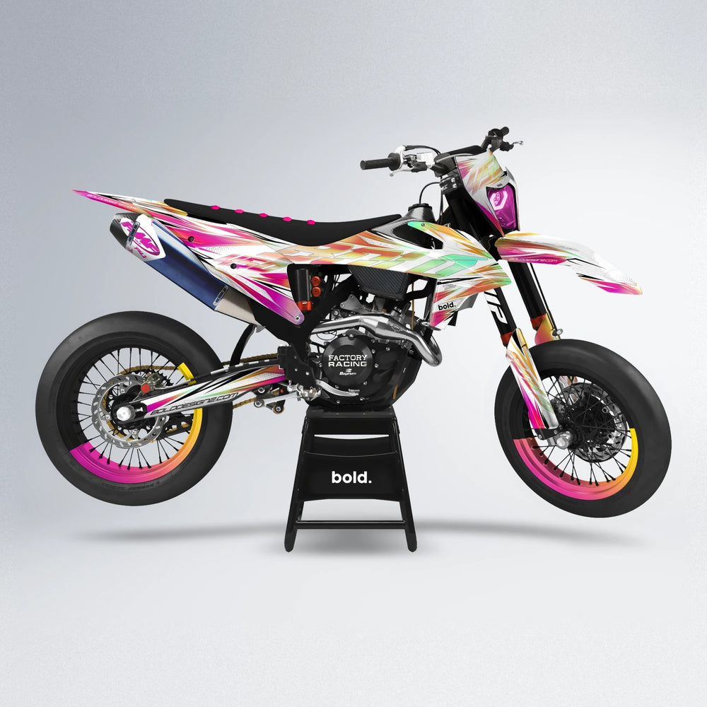 PRISMA supermoto graphics kit in Pink & Yellow